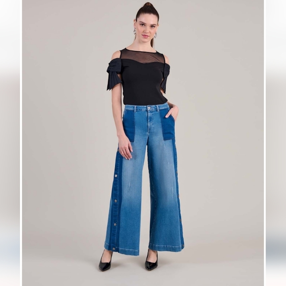 Anne Fontaine Vesly Wide Leg Flare Jean Two Tone